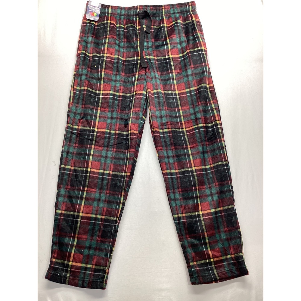 Fruit of the Loom Mens Fleece Sleep Pant Cabernet Plaid Pajama Bottoms NWT